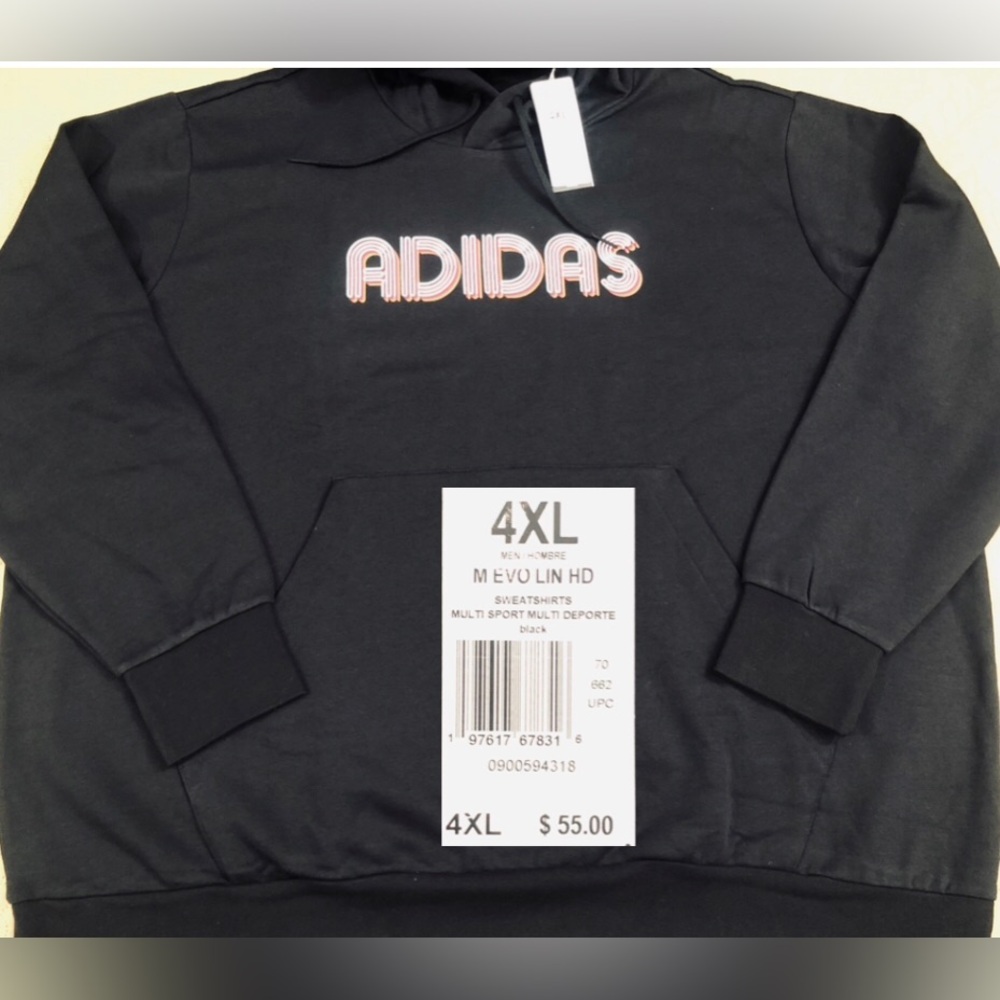 NEW..MEN 4XL ADIDAS EVOLUTION LINERA PULLOVER HOODED SWEATER (BLACK) LOOSE